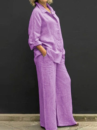 Casual linen blouse and trouser set