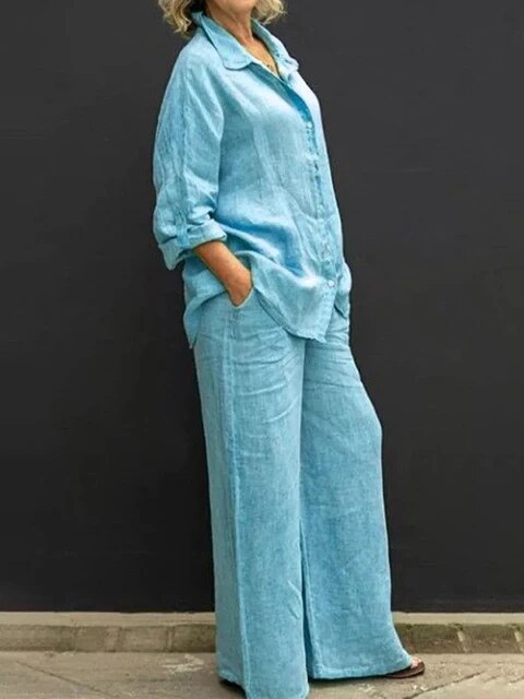 Casual linen blouse and trouser set