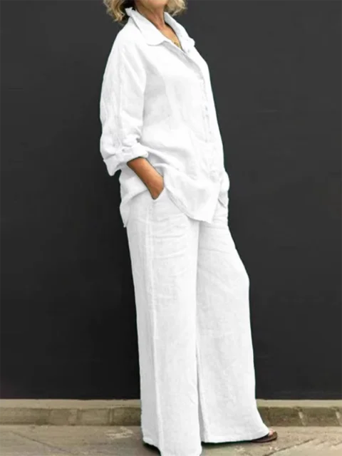 Casual linen blouse and trouser set