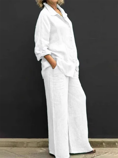 Casual linen blouse and trouser set