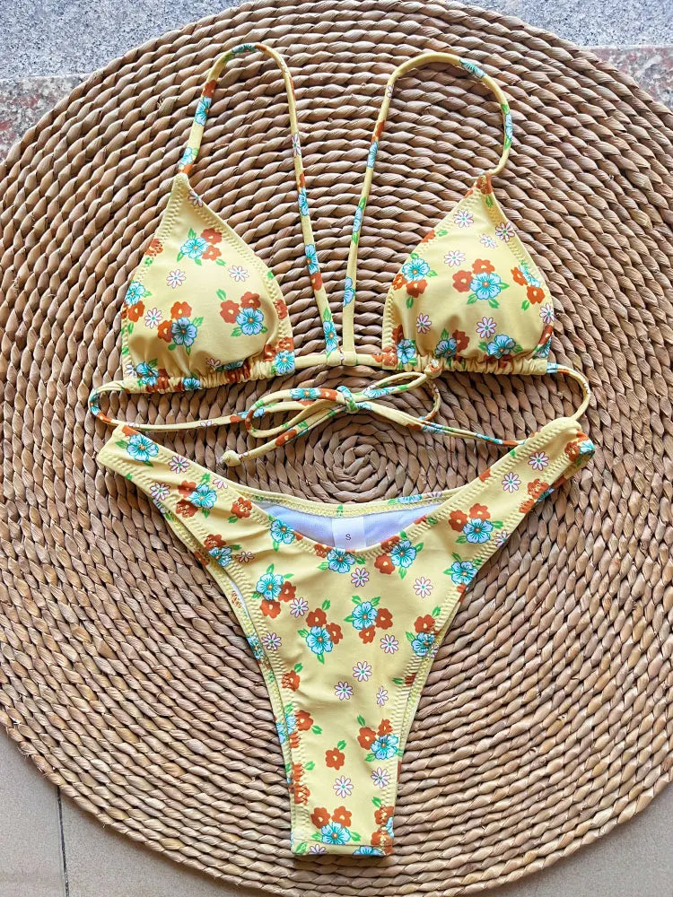 SoSoof Floral Print Brazilian Bikini
