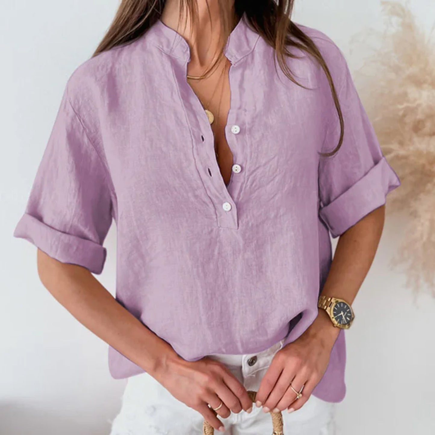 MiaMilana - Linen turtleneck blouse