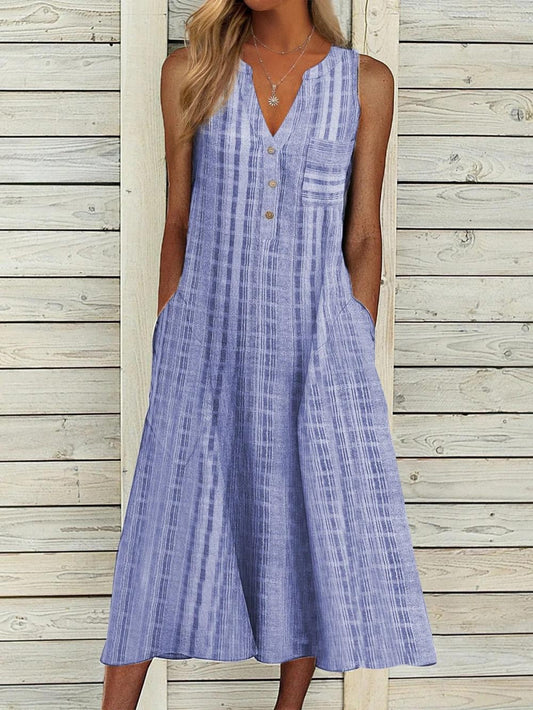 LP | Simple, sleeveless dresses with plunging neckline.