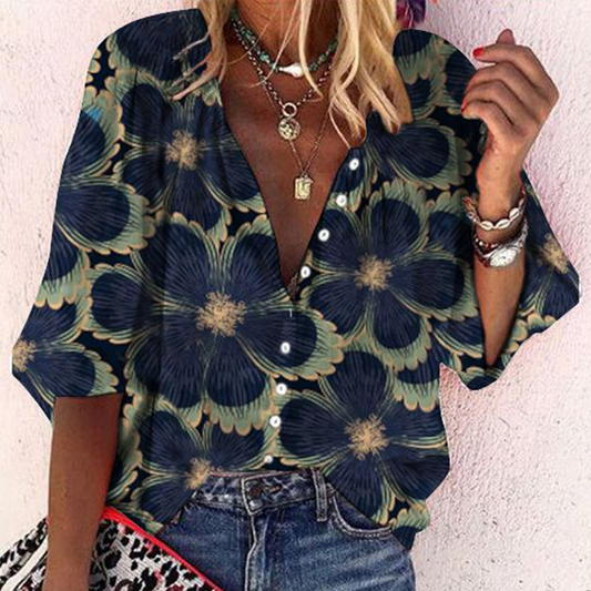 LP | Navy blue top with 3/4 sleeves and floral print