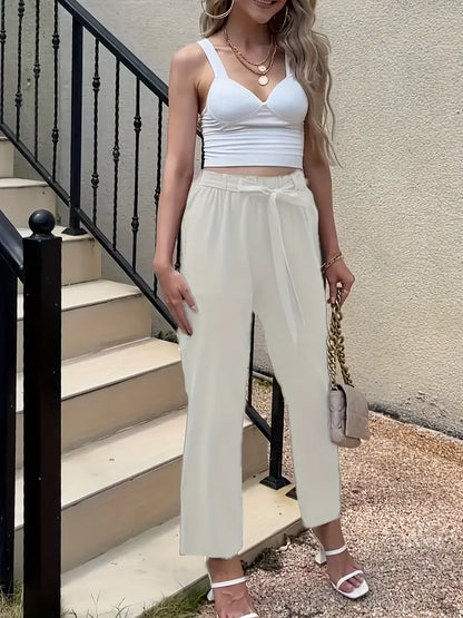 plain casual pants with tie