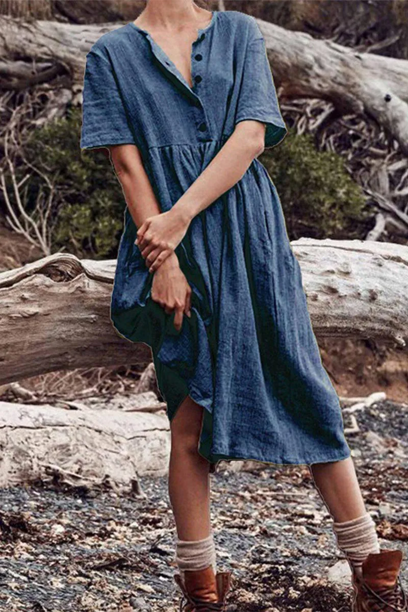 LP | Simple patchwork dress with O-neck and A-line.