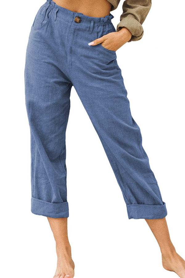 solid color cotton and linen fashionable loose high-waisted casual pants
