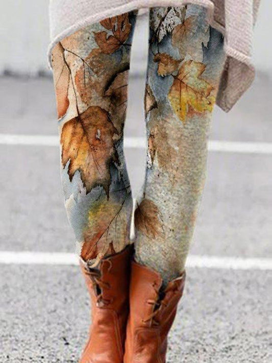 Casual pants with leaf print