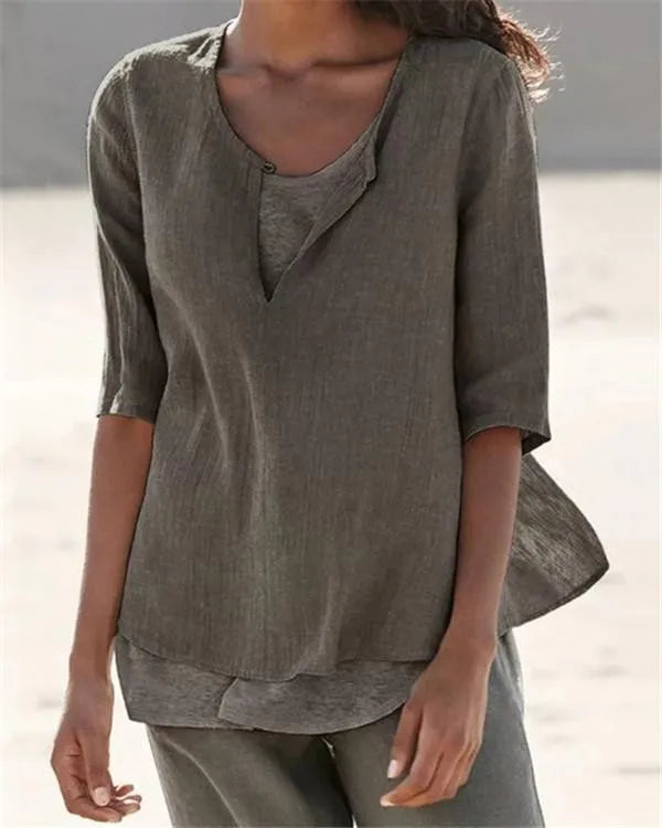 LP | Women's Clothing Half Sleeve V-neck Casual Solid Shirts