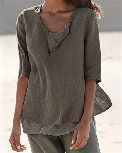 LP | Women's Clothing Half Sleeve V-neck Casual Solid Shirts