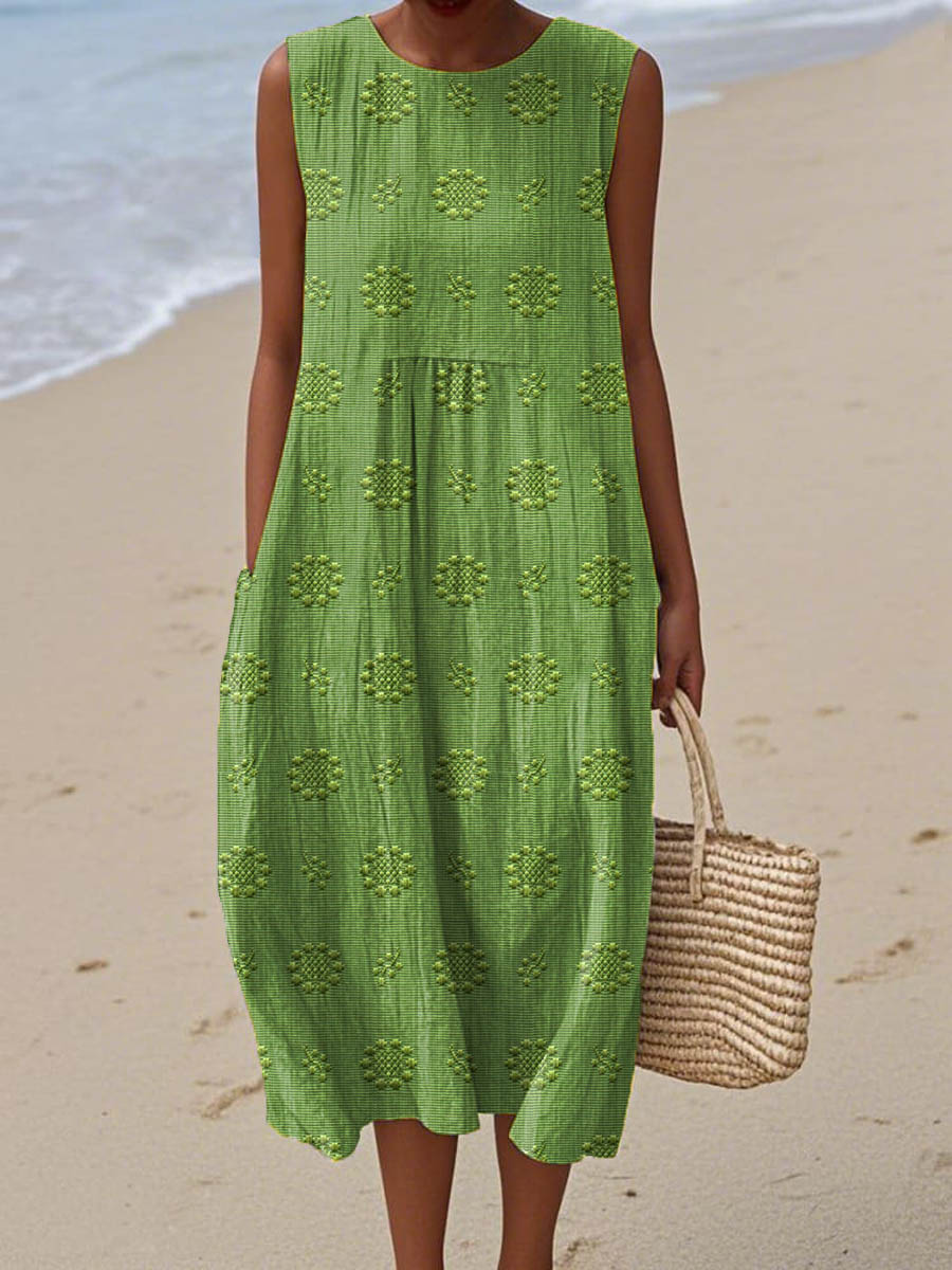 Elegant sleeveless cotton dress with pockets