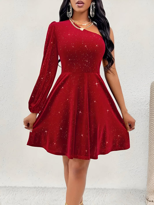 LP | Elegant one-shoulder shirt dress with ruffles