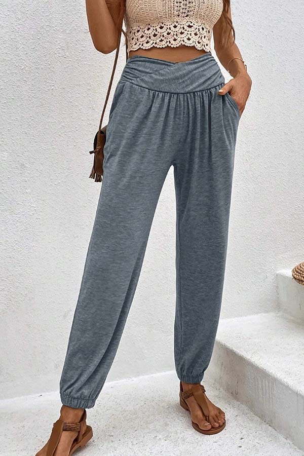 Temperament casual loose pocket high waist pants