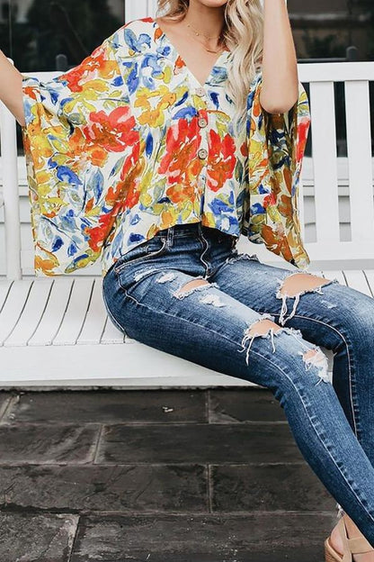 LP | Floral top with batwing sleeves and buttons