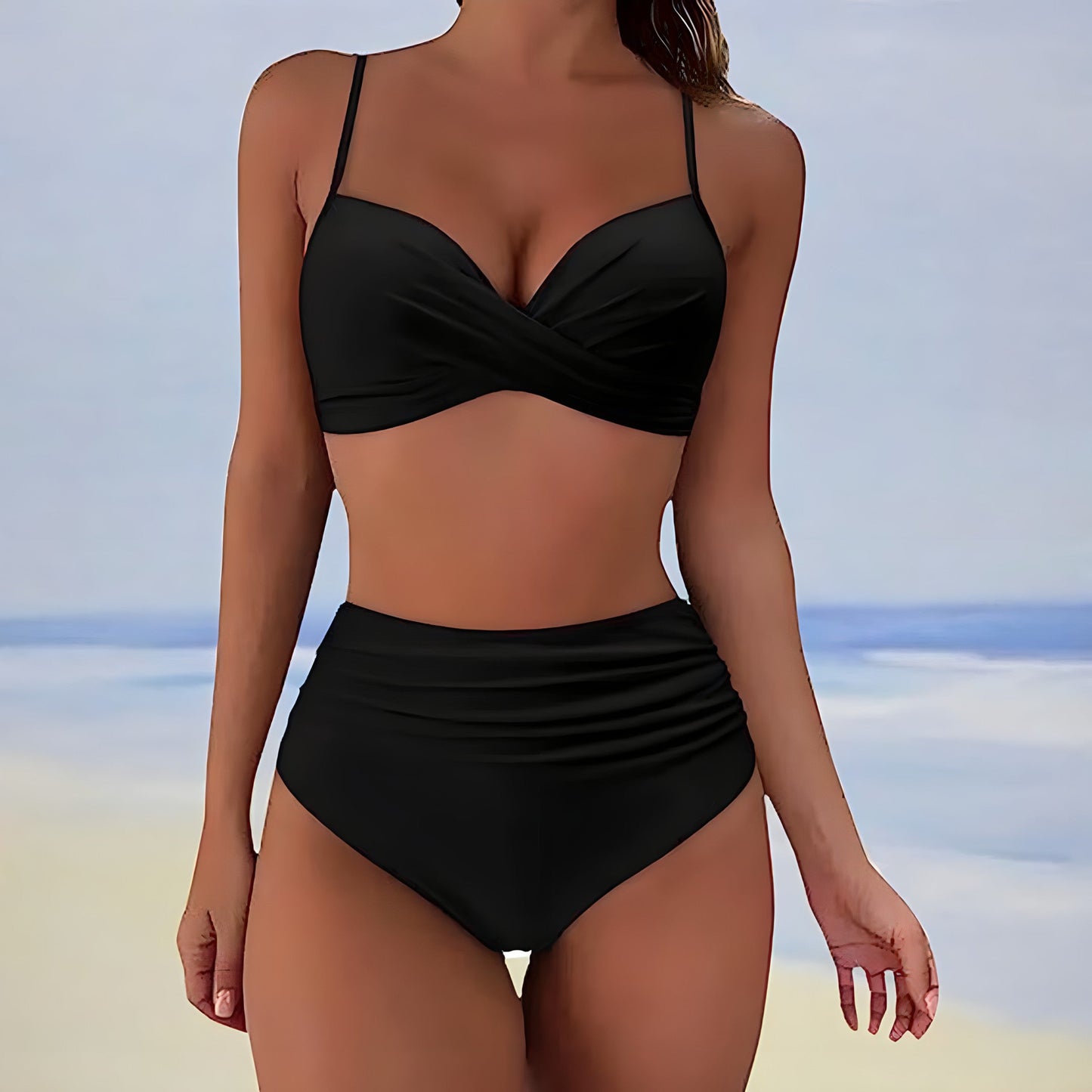 High-waisted bikini with twisted top