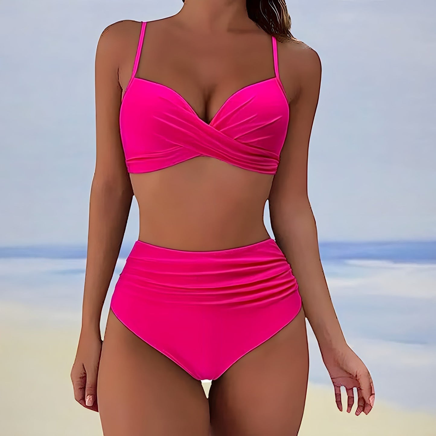 High-waisted bikini with twisted top