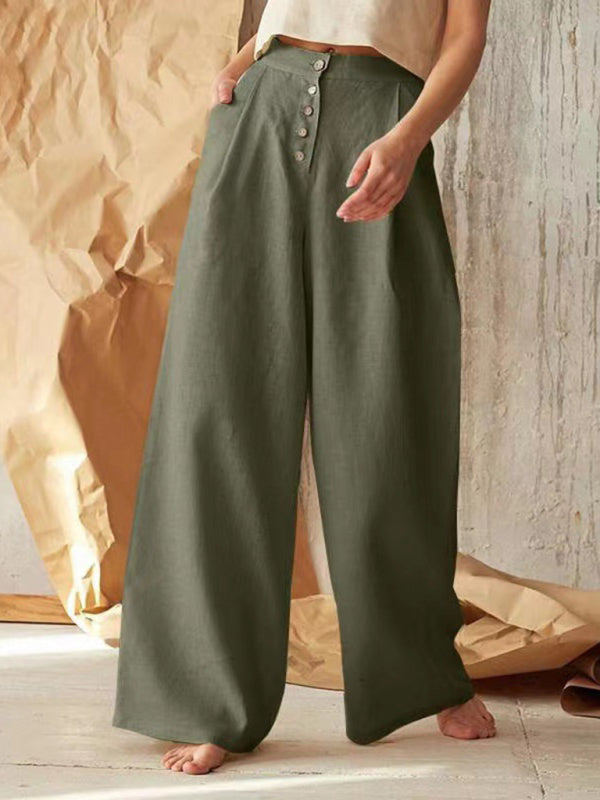 Danette - Casual button-down pants with wide leg