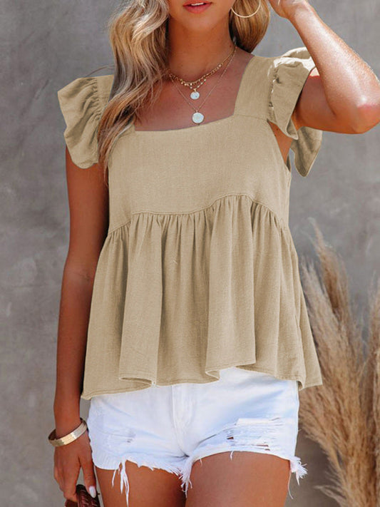 LP | Plain top with puff sleeves and square neckline