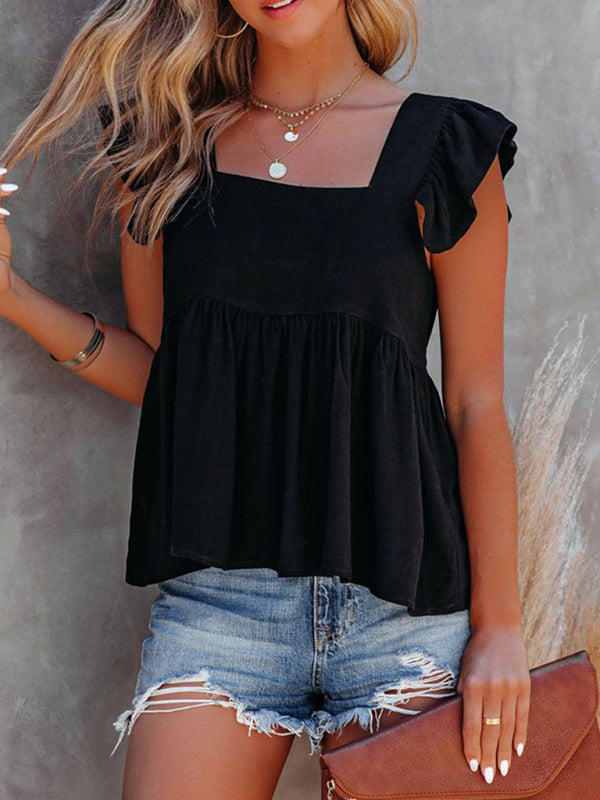 LP | Plain top with puff sleeves and square neckline