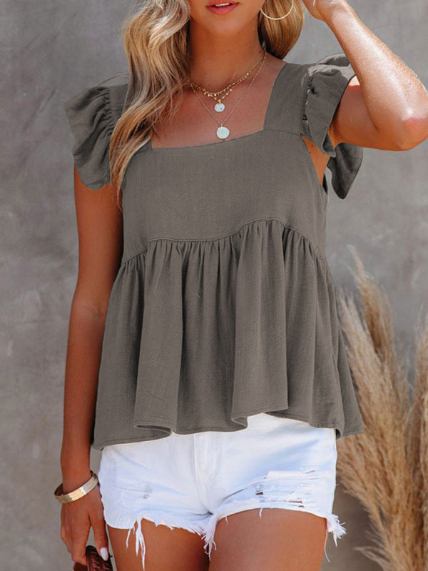 LP | Plain top with puff sleeves and square neckline