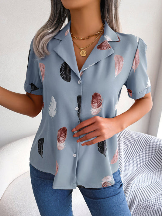 LP | Women's short-sleeved top with feather print