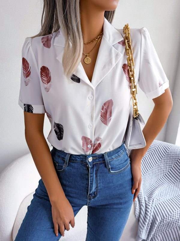 LP | Women's short-sleeved top with feather print