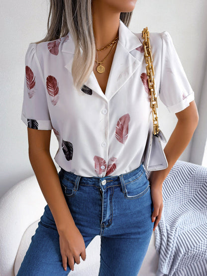 LP | Women's short-sleeved top with feather print