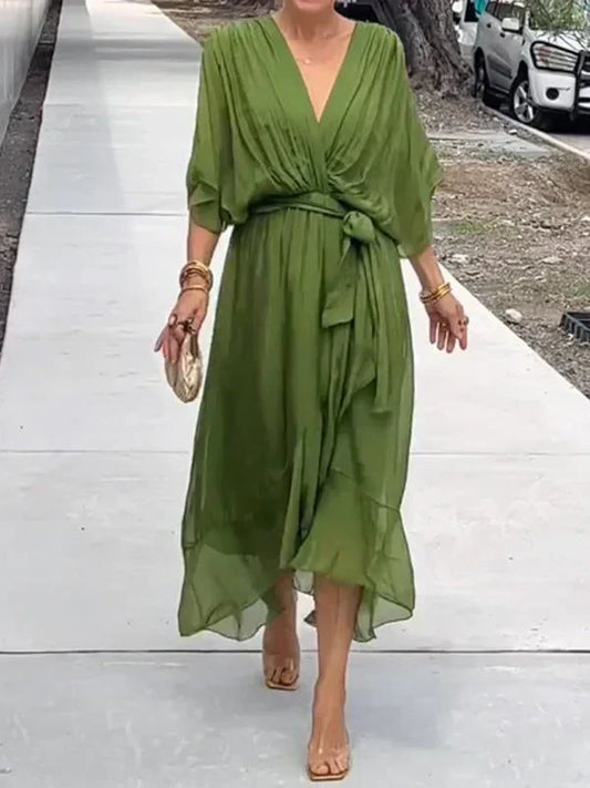 Chiffon dress with V-neckline