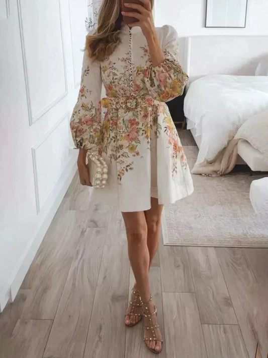Printed mini dress with button closure