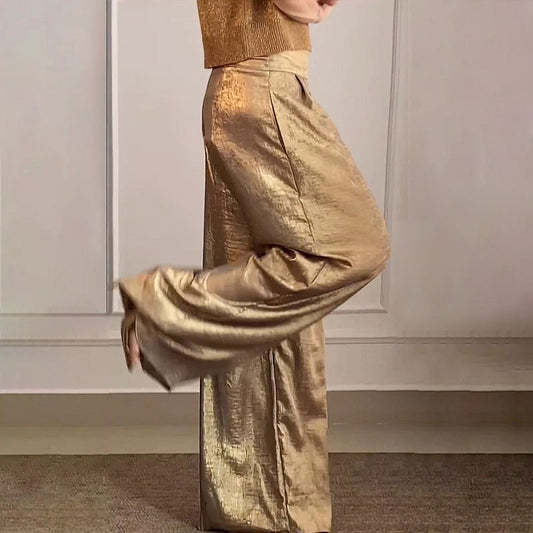 Spring Casual vintage pants-in-metallic-colors-for-ladies