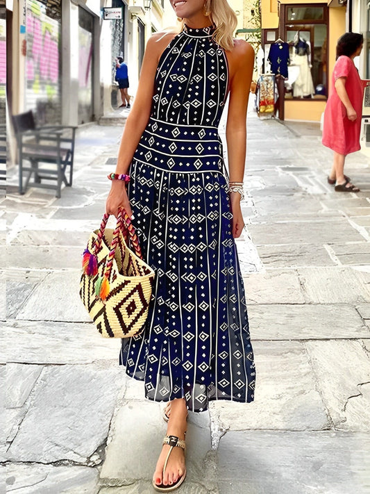 - Dress with blue pattern