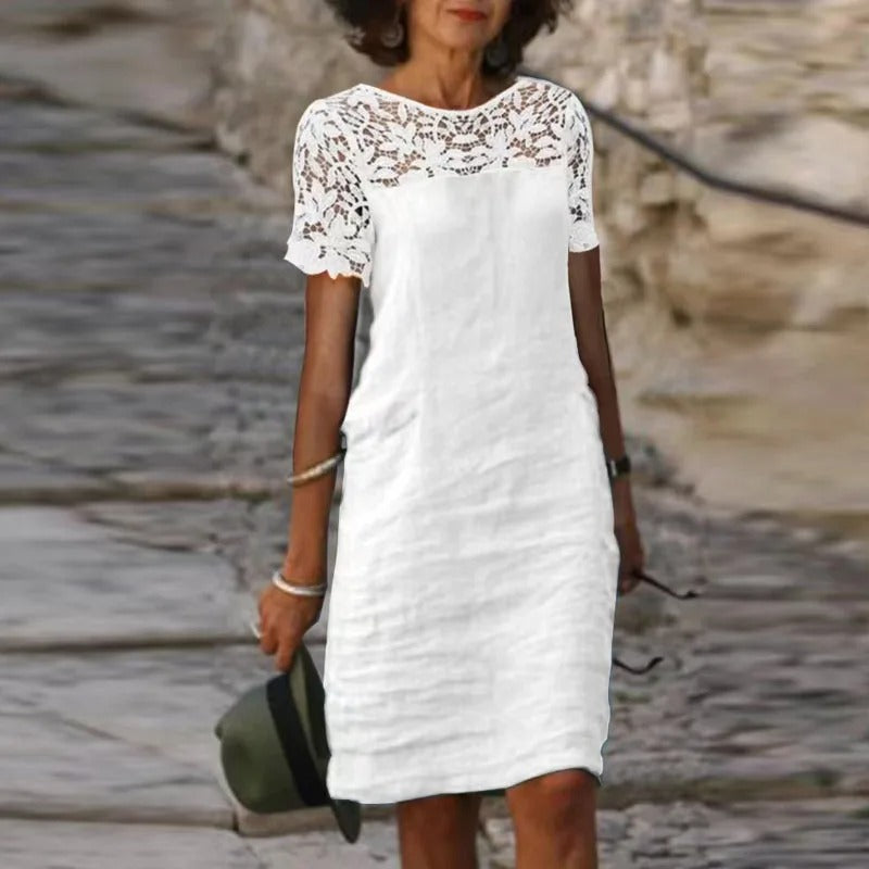 Cotton linen lace dress