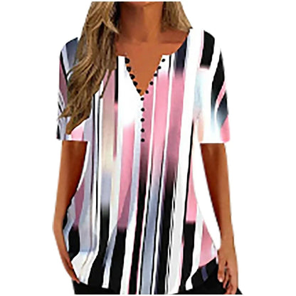 LP | Printed short-sleeved top with v-neck and button placket