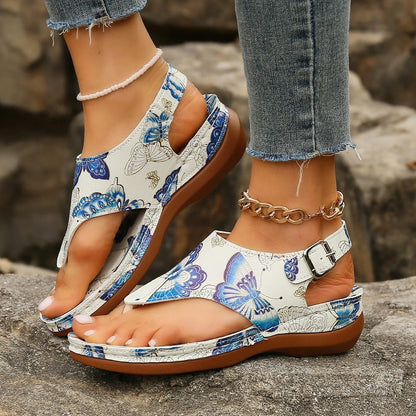 LP | Boho sandals with floral pattern and toe strap