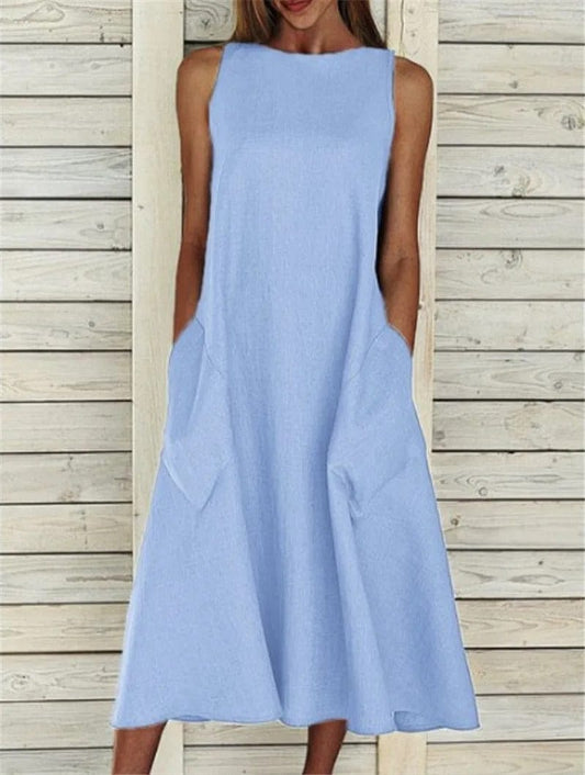 Vintage loose-fitting dress with pockets and belt