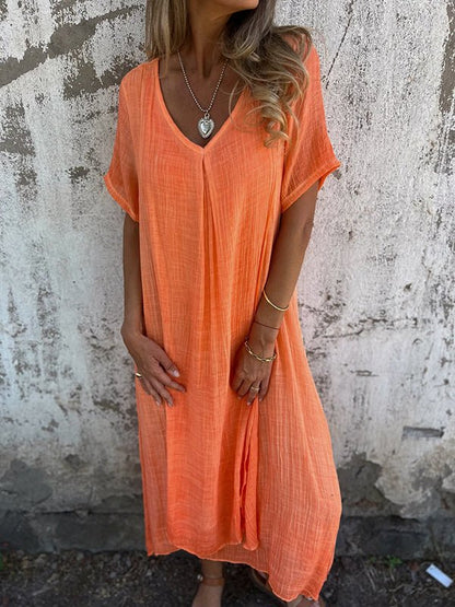 Midi dress with V-neck