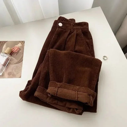 Retro high-waisted corduroy pants for ladies