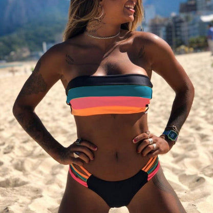 AquaLivv Striped Bandeau Bikini