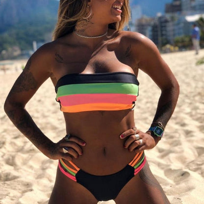 AquaLivv Striped Bandeau Bikini