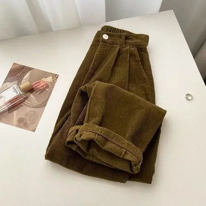 Retro high-waisted corduroy pants for ladies