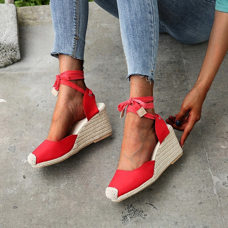 BELINDA - Wedge sandals with bow strap