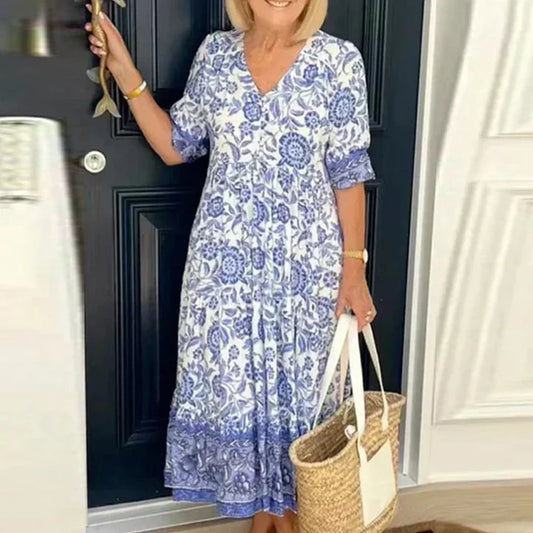 Elegant boho dress with V-neckline