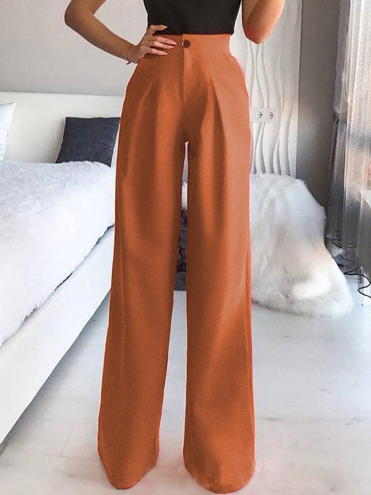LD Pants Plain Casual Straight Pants With Wide Legs