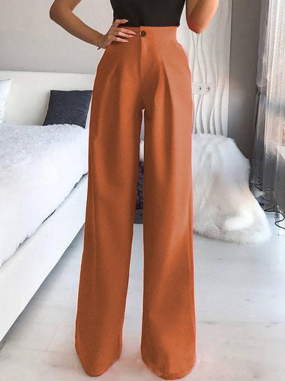 LD Pants Plain Casual Straight Pants With Wide Legs