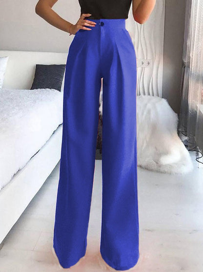 LD Pants Plain Casual Straight Pants With Wide Legs